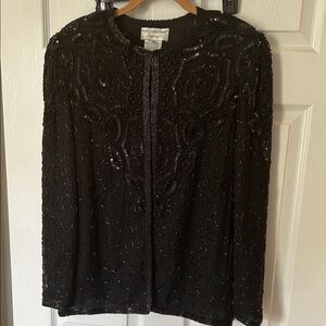 Papell Boutique Black Beaded Evening Jacket